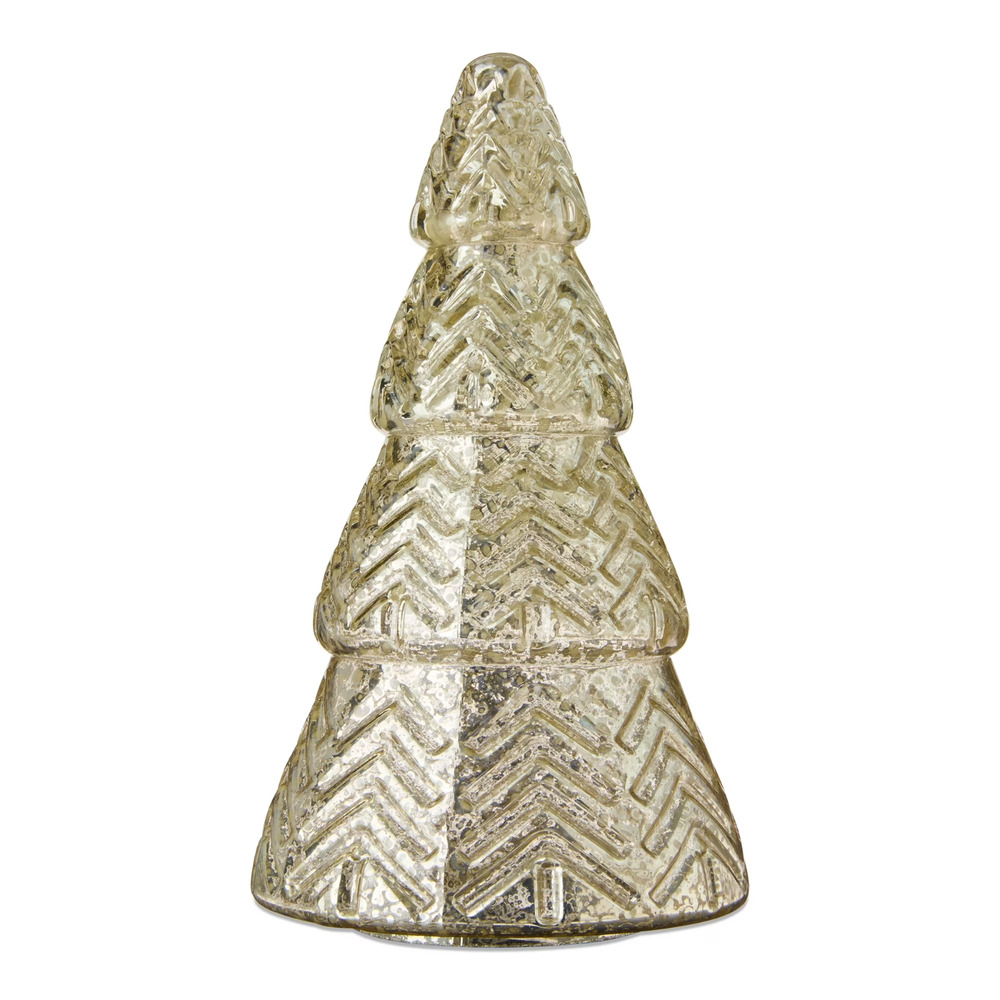 My Texas House Glass Ribbed Christmas Tree Tabletop Decoration, Silver, 9.3"